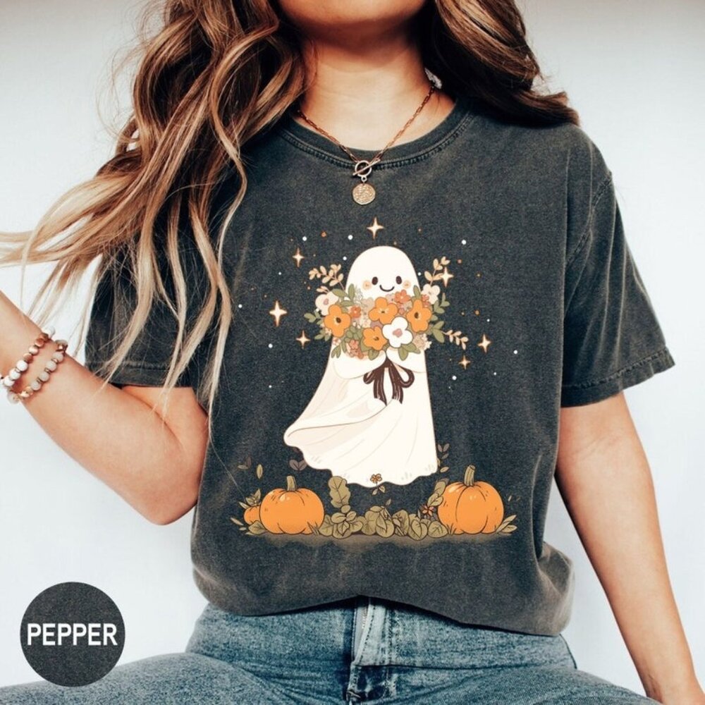 Flower Ghost Halloween Shirt, Ghost Shirt, Cute Floral Ghost Shirt
